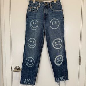ASOS Blue Denim Jeans with Smiley Face Design Festival Streetwear